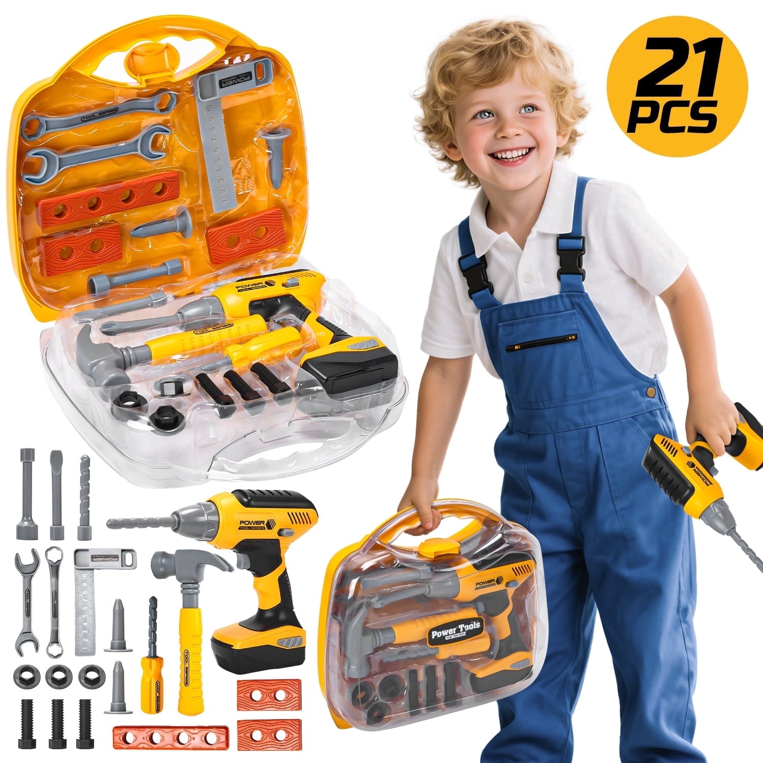 JoyStone Kids Tool Set 21PCS with Toy Drill, Pretend Construction Toys for Toddlers Boys Girls Ages 3-5