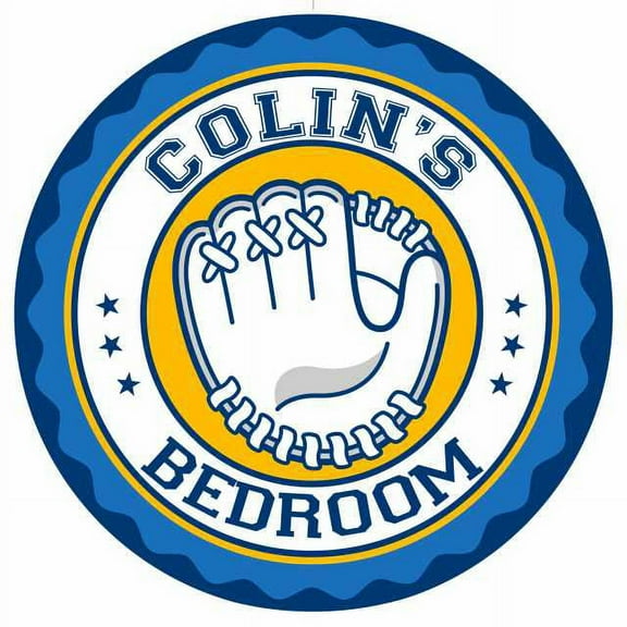 COLIN'S Baseball Glove Bedroom 14" Round Metal Sign Boys Room 100140029112