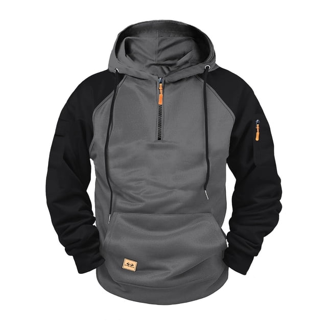 Dagugfen Hoodies for Men Long Sleeve Half Zip Drawstring Loose Color Block Comfy Casual Pullover with Pockets