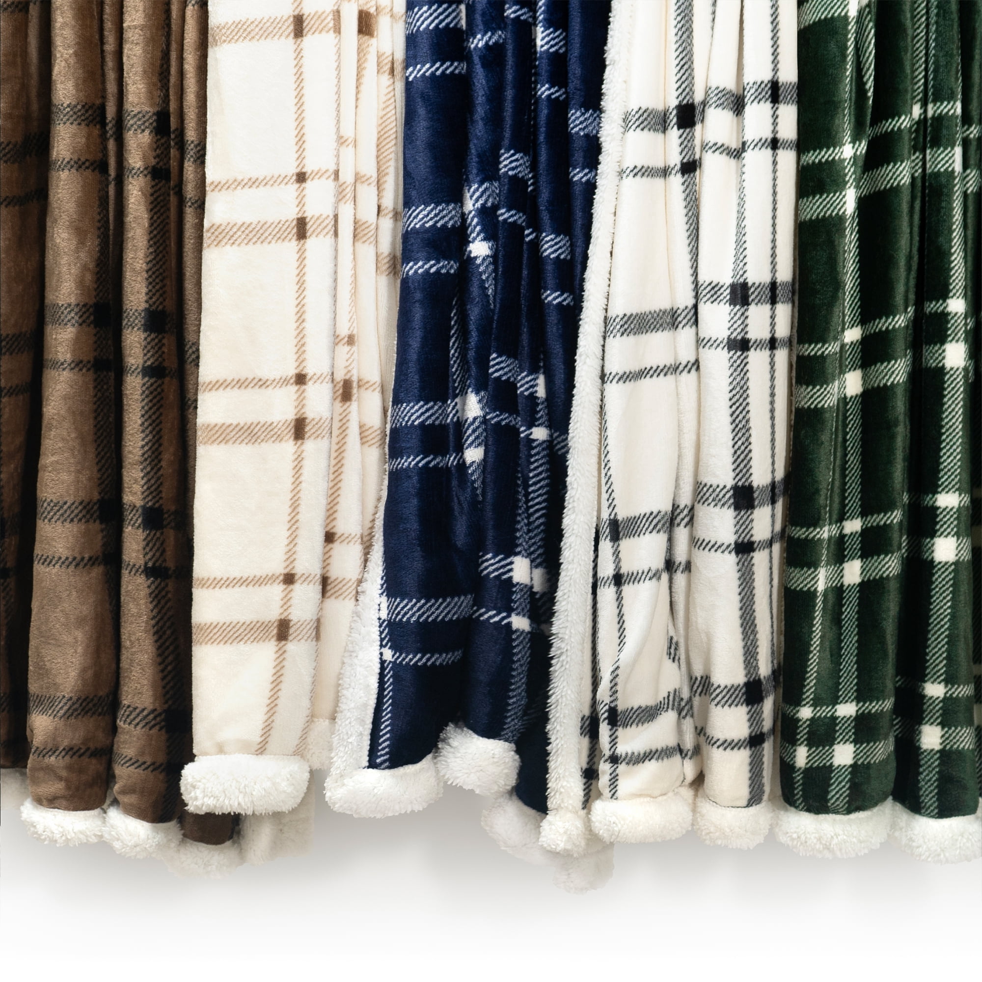 Americanflat Fleece and Reverse Sherpa Throw Blanket - 50x60 Inch Classic Tattersall Plaid - Ultra Soft Cozy Couch Cover - Warm Reversible Design - Brown