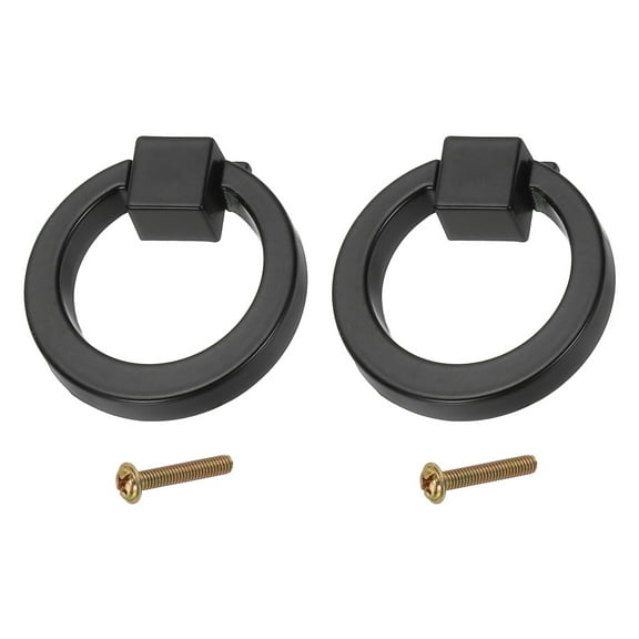 Uxcell 2Pack Drawer Ring Pulls, 1.57" Zinc Alloy Hole Ring Cabinet Knobs with Screws for Cupboard Cabinet Drawer Dresser Closet Door, Black