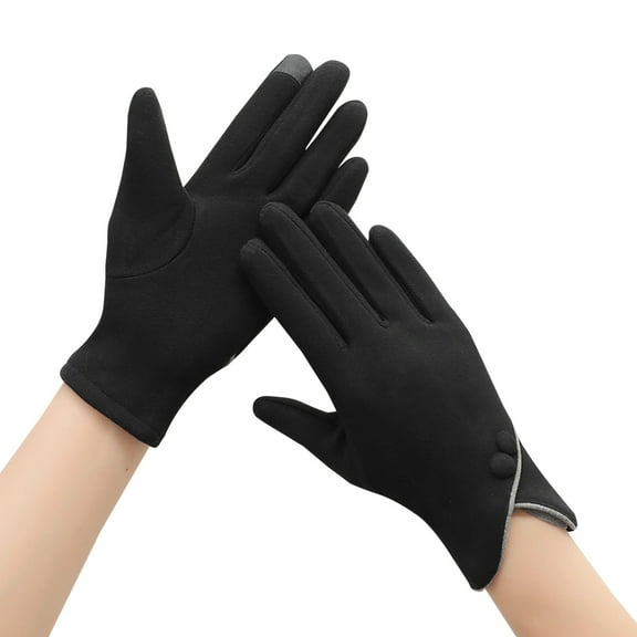 Winter Gloves German Velvet Gloves with Two Buttons And V-mouth for Women's Screen Warmth, Fashionable And Comfortable In Winter, Soft Gloves
