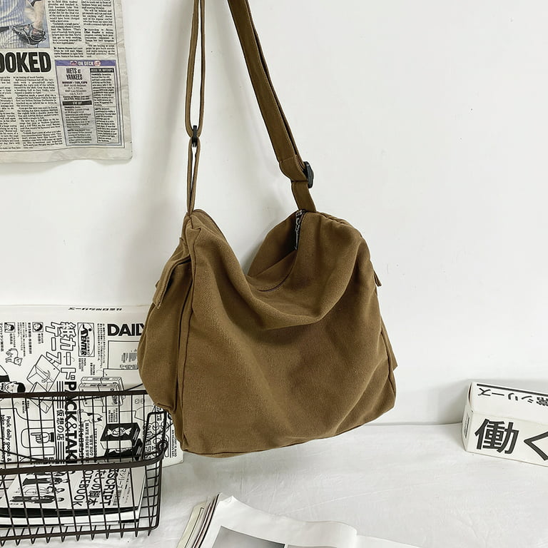 Shuwnd Casual Canvas Messenger Bags Women Large Capacity Shoulder Handbag (White), Women's, Size: One Size