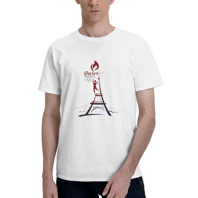 T-Shirt à Manches Courtes de Base pour Hommes de la Mode des Jeux Sportifs de Paris 2024 Blanc 4TG
