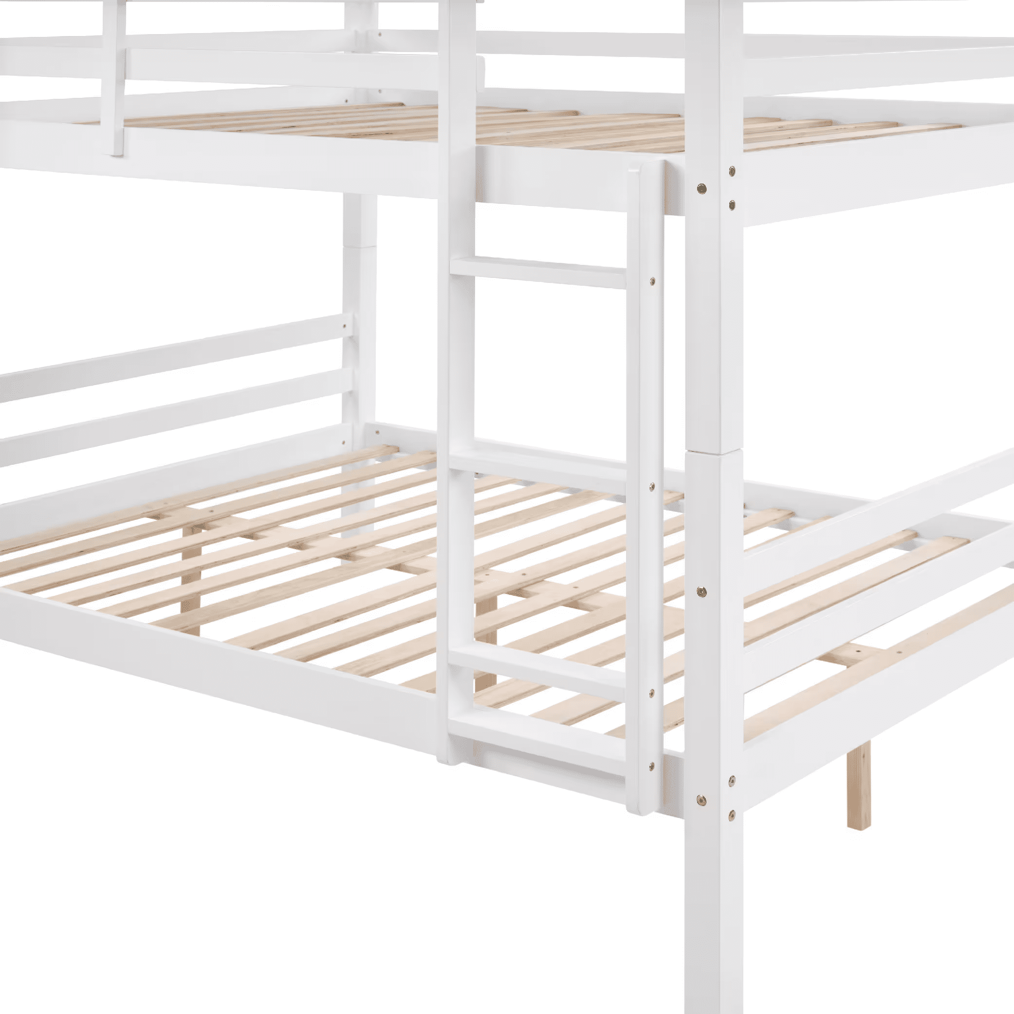 MAYEERTY Full over Full Bunk Bed with Thick Posts, Wooden Bed Frame with High Guardrail and Ladder for Teens, No Box Spring Needed, White