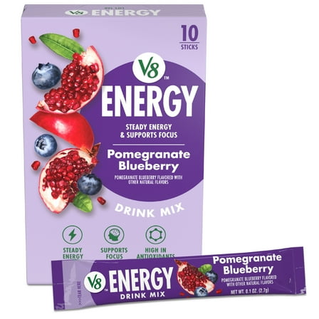 V8 Energy Pomegranate Blueberry Energy Drink Powder, .10 oz Packet (10 Count)