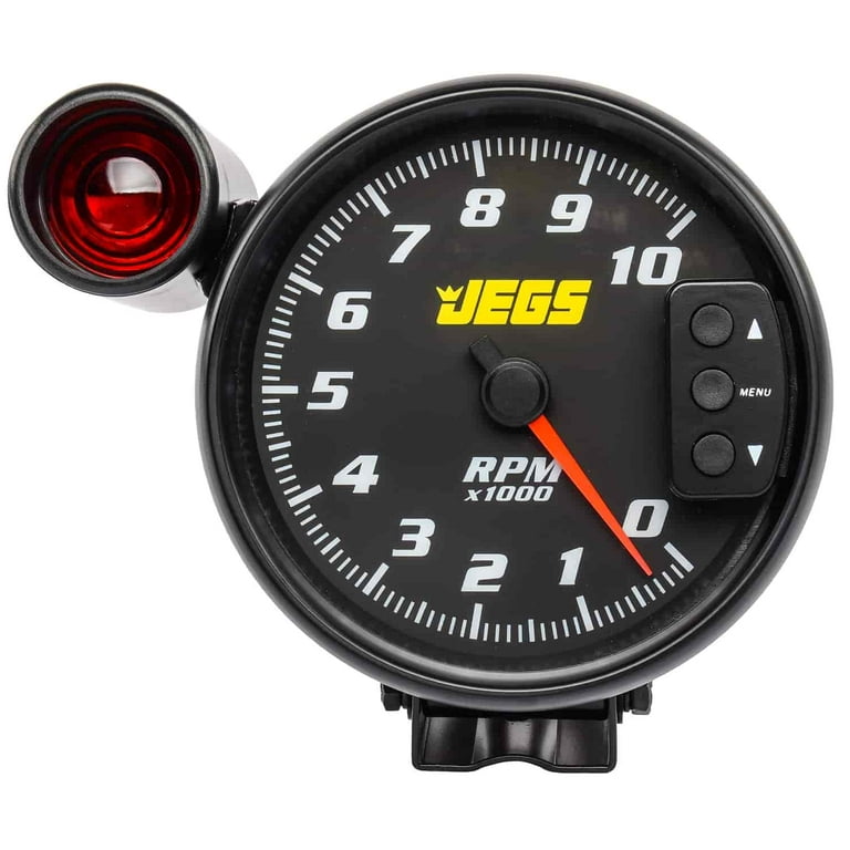 JEGS 41263 5 inch Tachometer Black Face with Black Bezel, Size 1.5 in