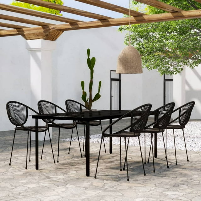 vidaXL 7 Piece Garden Dining Set Black
