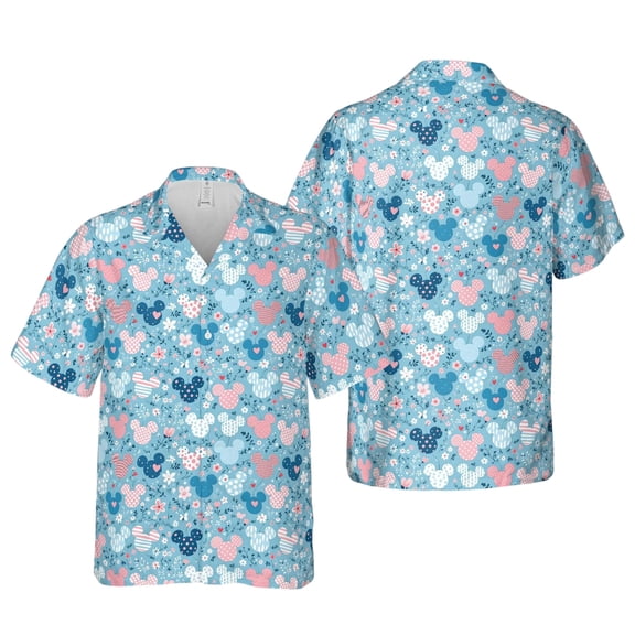 Mickey Head on Blue Sky Hawaiian Shirt, Unisex Adult Kid Disney Hawaiian Shirt, Disney Cruise Vacation Hawaiian Shirt