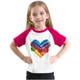 thumbnail image 6 of FamilyThread Girls Boys Short Sleeve Raglan T Shirts Kids Rainbow Striped Summer Tops Crewneck Basic Rainbow Graphic Tees 3-13 Years, 6 of 8