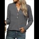 thumbnail image 3 of Camisas de Larga para Mujer, Jersey de Cuello en V A Rayas, Corte Holgado, Blusas Y2K con Botones, Conjuntos de Otoño para Mujer. Gris Oscuro XXL, 3 of 9