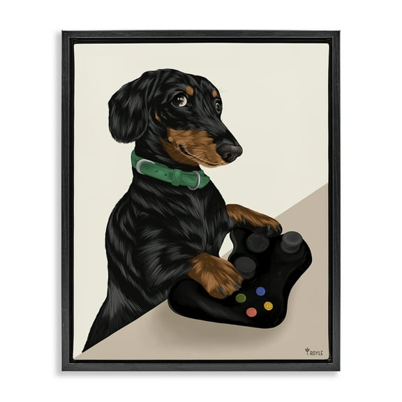 Stupell Industries Gamer Dachshund Dog Animals & Insects Painting Black Floater Framed Art Print Wall Art, 17 x 21