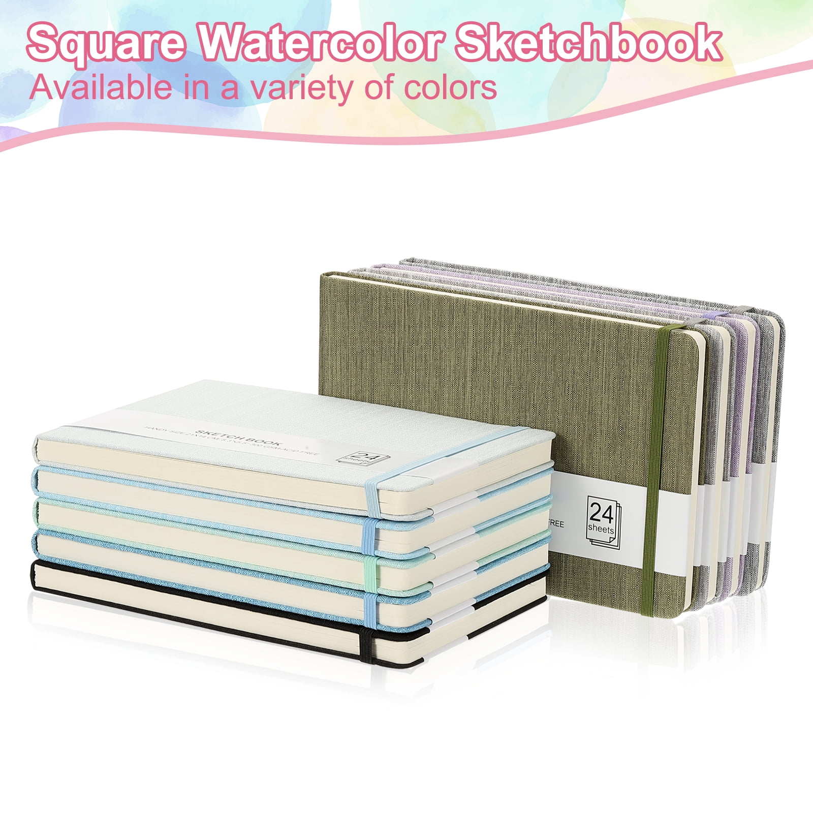 Uxcell 8.3x5.5" Square Watercolor Sketchbook, 2Pcs 24 Sheet 300gsm/140lb, Light Gray