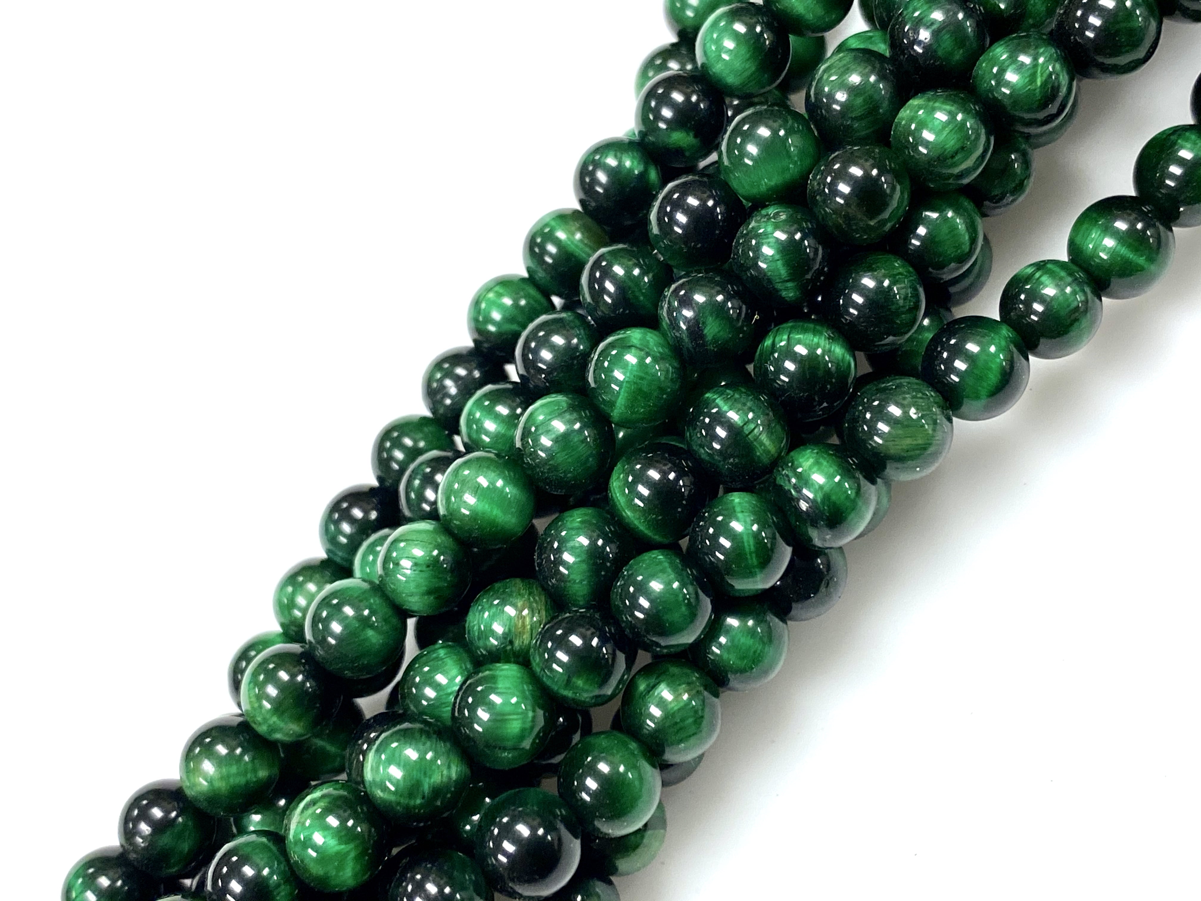 Round Green Tiger Eye Stone Loose Beads For Jewelry Making 15‘’ DIY Dyed Gems 