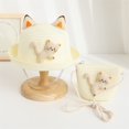 thumbnail image 3 of Girls Sun Hat Set, Cute Cat Roll-up Brim Straw Hat with Shoulder Bag for Vacation Beach, 3 of 5