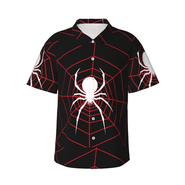 Fotbe Spider On The Web Camisa Hawaiana para Hombre Unisex – Camisa Casual de Verano con Botones de Manga Corta de Algodón y Lino,3X-Large