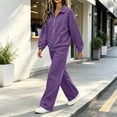 thumbnail image 6 of Bzdzmqm Women's 2 Piece Tracksuit Set Casual Collared Long Sleeve Suit Solid Loose Fit Lounge Outfits Zip-Up Jacket with Pants Elastic Waist Drawstring Comfortable Daily Wear Fall Travel, Purple XL, 6 of 8