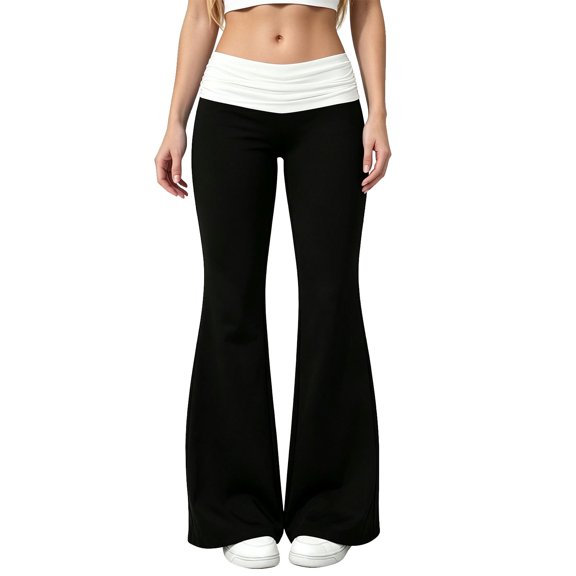 DHFJKG Women's Flare Leggings Low Rise Fold-Over Stretch Bell Bottom Yoga Pants