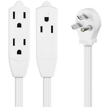 Maximm Cable 3 Feet Flat Plug Extension CordWire Multi Outlet - 3 Prong Angled Plug Extension Cord - White