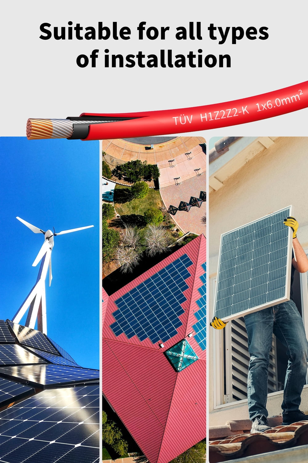 Solar Extension Cable 30Ft 10AWG, Solar Wire with Tool-Free Solar Connectors, Waterproof Solar Panel Extension Cable 6mm², PV Cable 10Gauge for Home Boat RV Solar Panels