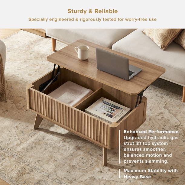 Mopio Brooklyn Mid-Century Modern Lift Top Coffee Table, Storage