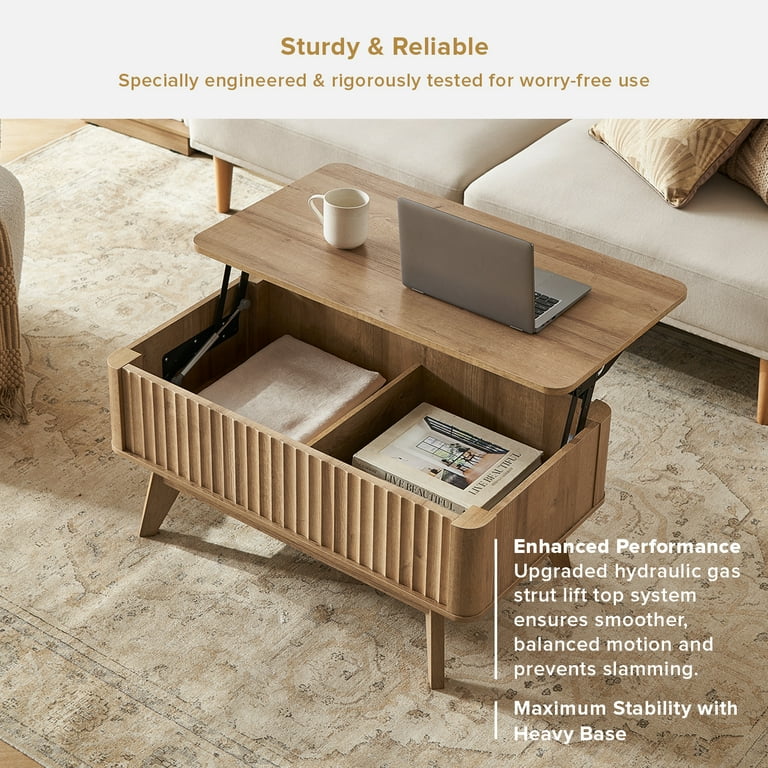 Mopio Brooklyn Mid-Century Modern Lift Top Coffee Table, Fluted