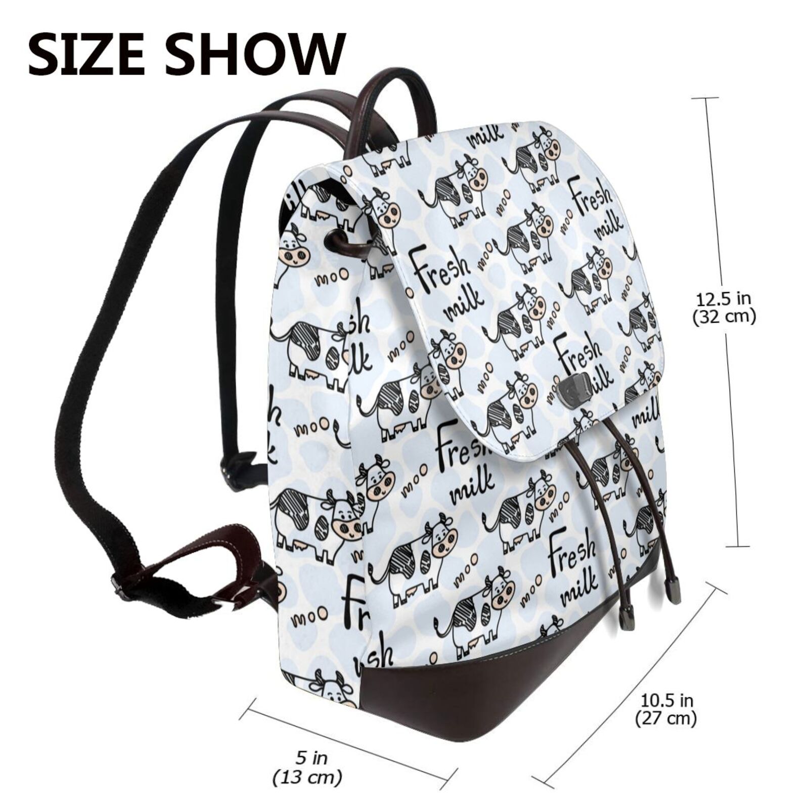 Defioc Cow With Fresh Milk Print PU Leather Backpack,Backpack Purse for Women Fashion Multipurpose Design Handbag Ladies Bags Travel Backpack