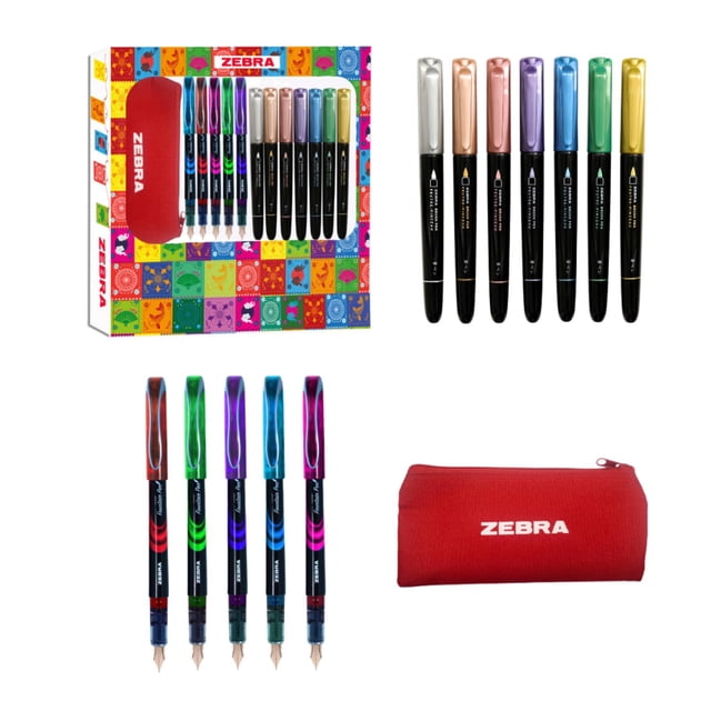 Zebra Lettering & Color Incluye 7 plumones brush metálicos y 5 plumas fuente Z fountain Pen + Lapicera De Regalo