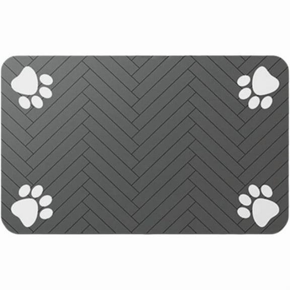 Quick-Dry Dog & Cat Food Mat - Super Absorbent, Non-Slip Rubber Backing, Waterproof Pet Feeding Mat for Messy Drinkers (16x24 Inch, Dark Gray Herringbone)