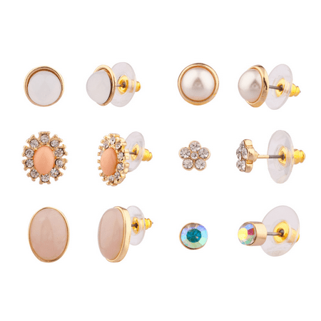 - Lux Accessories Faux Pearl Floral Flower Pave Crystal Oval Stone Multiple Stud Earrings Set Women's Girls & Kids