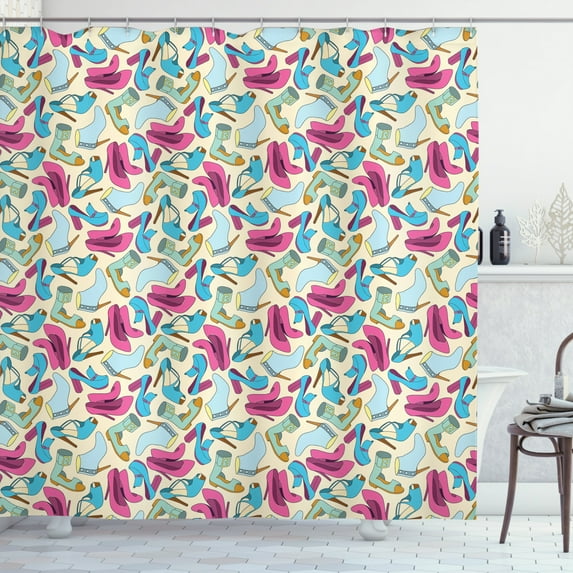 Ambesonne Fashion Shower Curtain, Woman Shoes Feminine Doodle, 69"Wx84"L, Multicolor