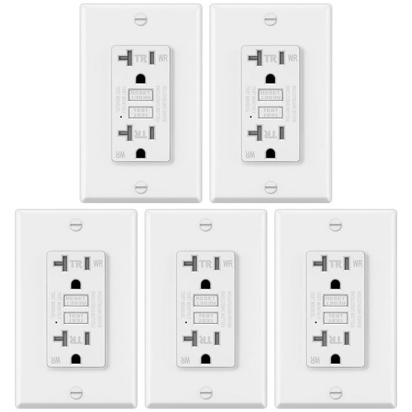 ELECTECK 5 Pack GFCI Outlets 20 Amp, Outdoor Weather Resistant (WR), Decor GFI Receptacles with LED Indicator, Ground Fault Circuit Interrupter, Wallp