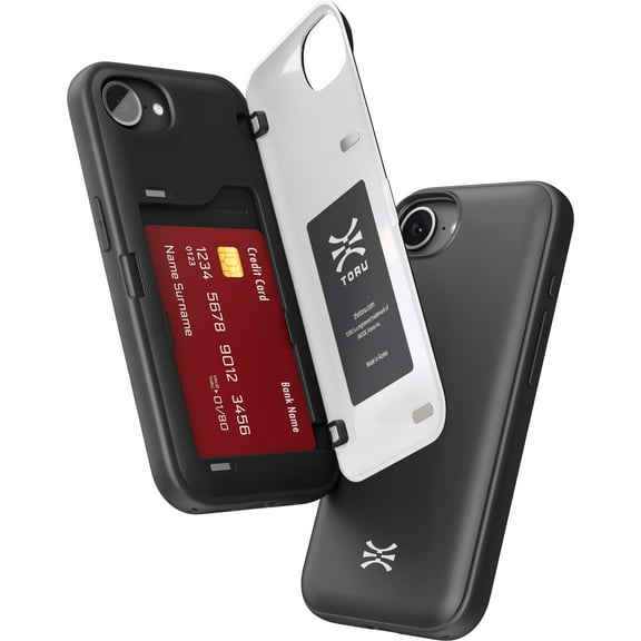 TORU CX HYBRID for iPhone 16e Wallet Case | Dual Layer Slim Protective Hard Cover with Hidden 2-Credit Card Slot Holder - Black