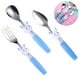 thumbnail image 1 of Juego de 3 cubiertos de acero inoxidable para niños: 1 tenedor seguro para niños, 1 raspador de barro, 1 cuchara sopera, utensilios para niños pequeños, 1 of 8