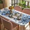 thumbnail image 3 of Blue Poinsettia Christmas Table Cloths for 3 Foot Rectangle Tables, Xmas Botanical Balls Snowflake Patio Waterproof Elastic Fitted Tablecloths, Washable Rectangular Table Cover for Camping, 3 of 8