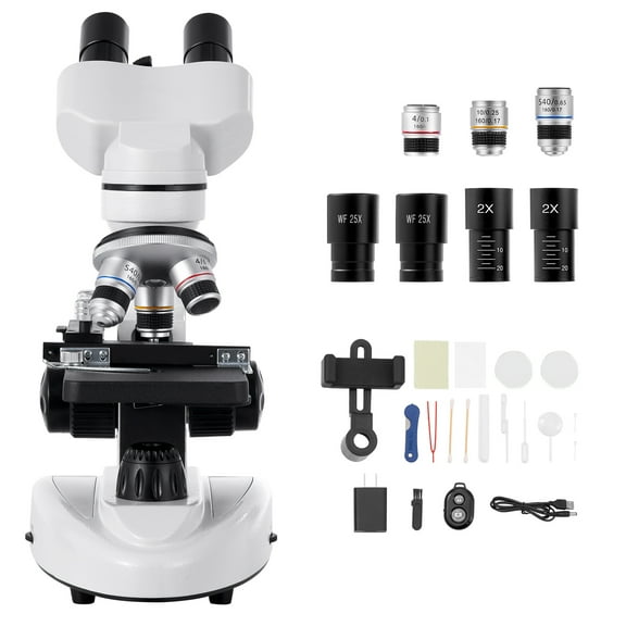 KFFKFF Compound Binocular Microscope, 40-2000X Magnification, Professional Microscope for Adults with Phone Adapter, LED Illumination, Durable Aluminum Alloy Build, Ideal for Laboratory, School