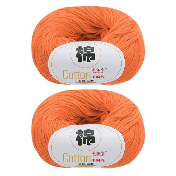 Uxcell 100% Cotton Yarn, 2 Packages of 100g/3.53oz(Per Skein 50g/137yards)/Deep Orange