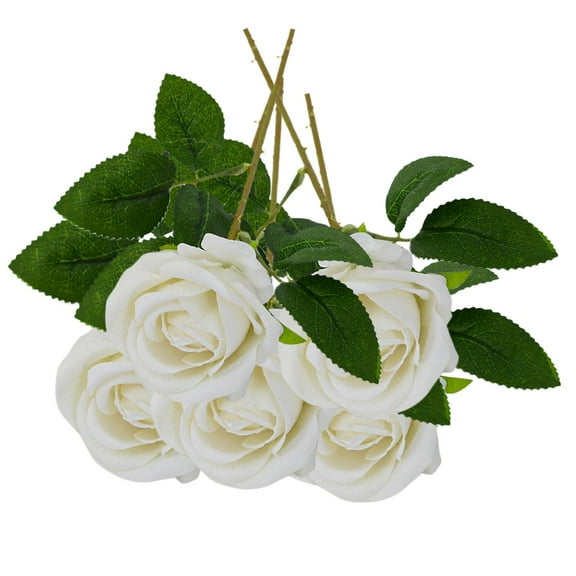Tkrady Bouquet Lifelike Rose Artificial Silk Rose Flower for Wedding Home Party Decoration Event Gift 5pcs (Off White)