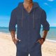 thumbnail image 1 of Ceisia Men's Regular Fit Cotton Linen Blend Hooded Roll-Tab 3/4 Sleeve Solid Color Casual Shirt Gifts, 1 of 9