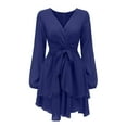 thumbnail image 5 of qolati Women's Wrap V Neck Dress 2023 Long Sleeve Tie Waist Ruffle Hem Cocktail Dress Elegant Wedding Guest Party Swing Mini Dresses, 5 of 6