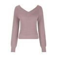 thumbnail image 6 of TFEOQRY Pullover Sweater for Women Fashion Solid Color Loose Knitwear Long Sleeved V-Neck Sweater Top Pink, 6 of 6