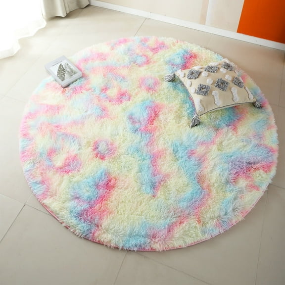Super Soft Fluffy Floor Rug Washable Shag Rug Round Shaggy Area Rug Bedroom Dining Room Anti-skid Carpet Yoga Mat Child Play Mat, 4ft x 4ft, 5.3ft x 5.3ft, 6ft x 6ft
