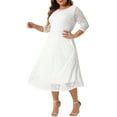 thumbnail image 4 of Agnes Orinda Women's Plus Size Dress Floral Lace Scooped Neckline 3/4 Sleeves with Pocket Knit Cocktail Party Dresses 1X White, 4 of 6