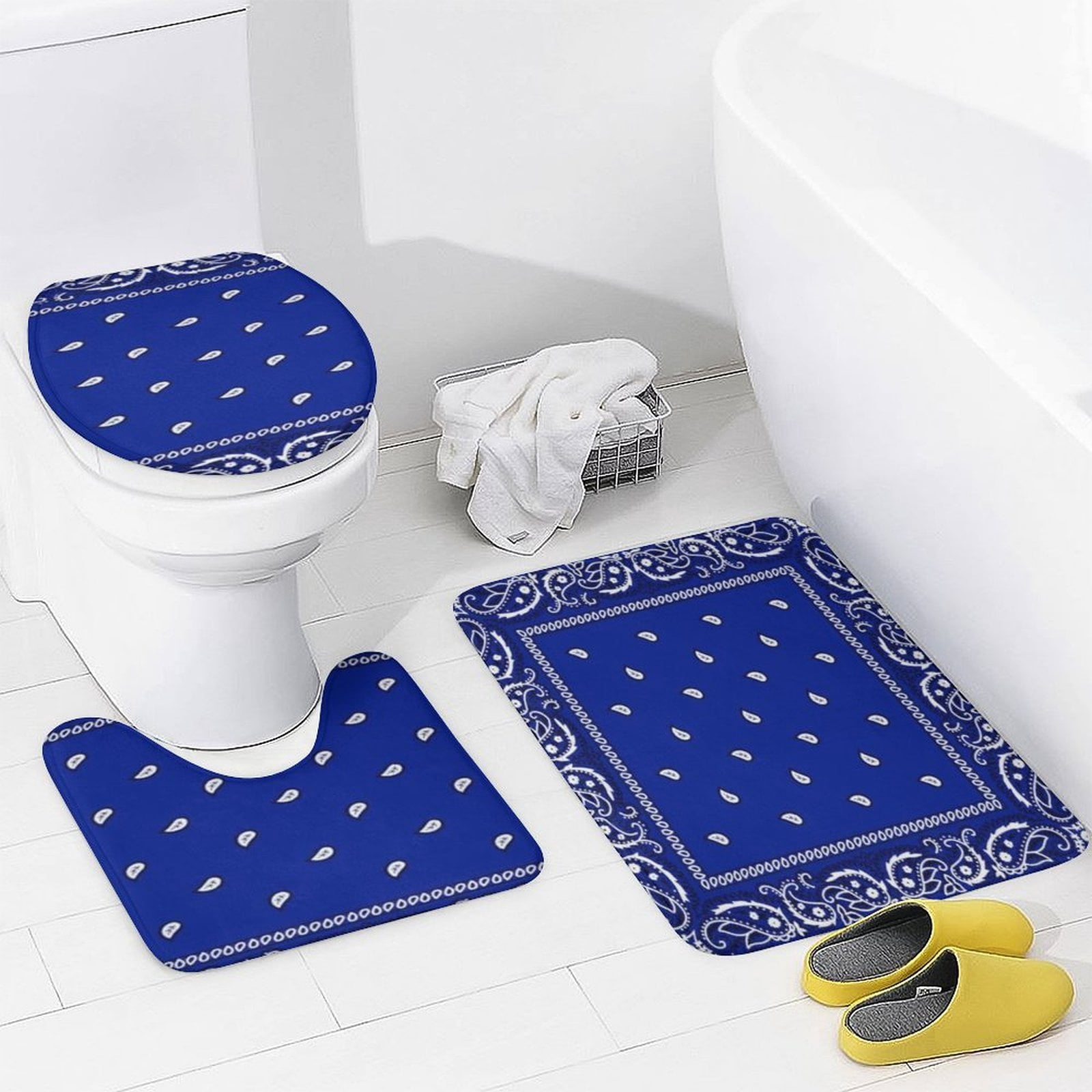 Bandana Pattern Shower Curtain Bathroom Sets Toilet Lid Rug, Bath Mat And Contour Mat, Shower Curtain 4Pcs