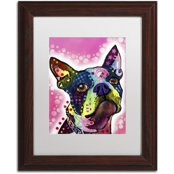 Trademark Fine Art "Boston Terrier" Canvas Art by Dean Russo, White Matte, Wood Frame