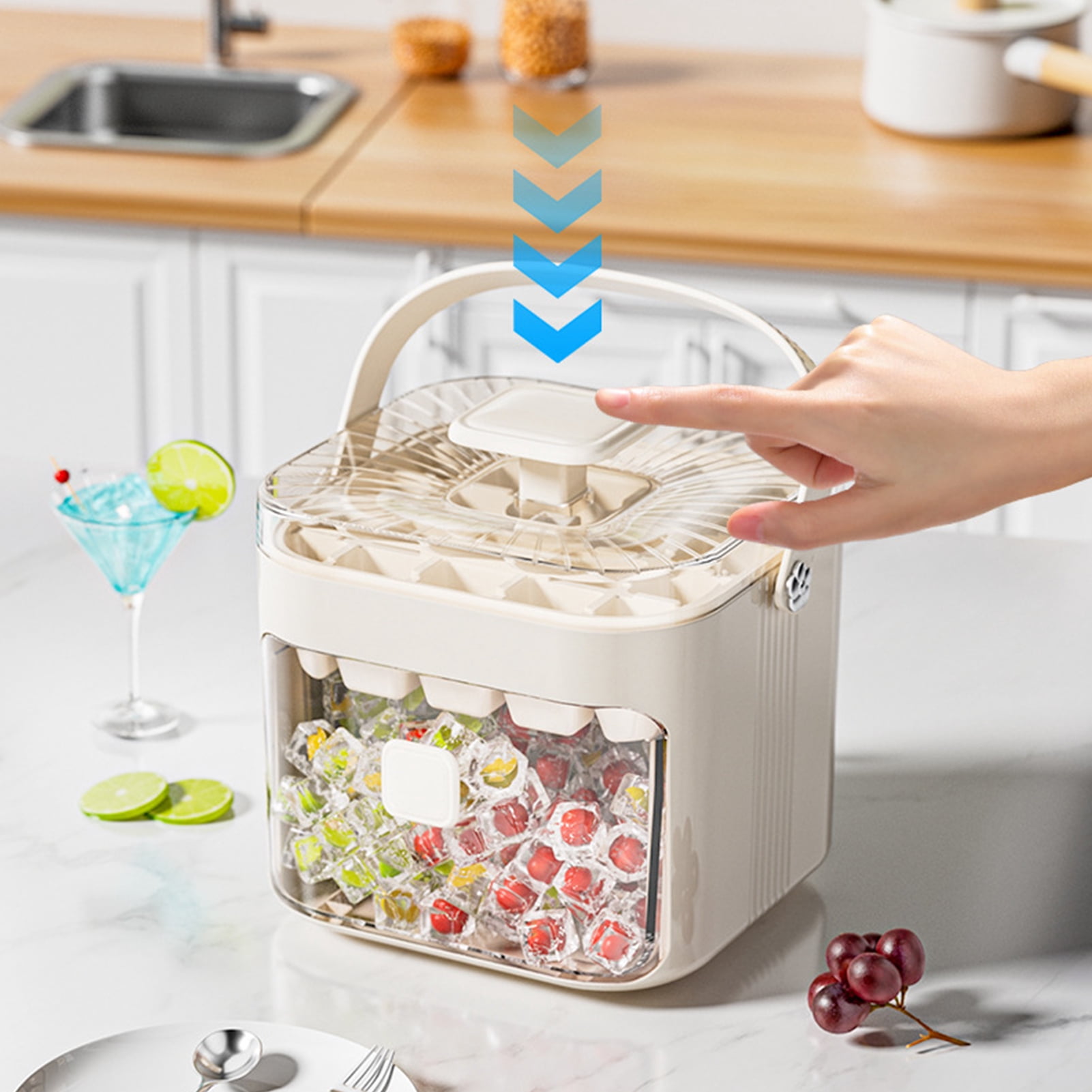 Ice Cube Mold 48 Grids Reusable Refrigerator Ice Maker Drawer Design Ice Tray Portable Easy Release Homemade Ice Making Tools for Whiskey Cocktail Coffee