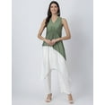 thumbnail image 2 of Moomaya Exclusive, Sleeveless Solid Color-Block Kurta with Pants, Asymmetric Indo-Western Coord Set, 2 of 9