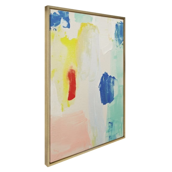 Kate and Laurel Sylvie Pop of Color II Framed Canvas Wall Art by Amy Lighthall, 28x38 Gold, Modern Abstract Painted Brushstrokes Art for Wall