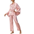 thumbnail image 4 of INSPIRE CHIC Women's Satin Silk Kimono Bridesmaid Wedding Bridal Party Bell Sleeve Sleepwear Pajama Sets S Pink, 4 of 4