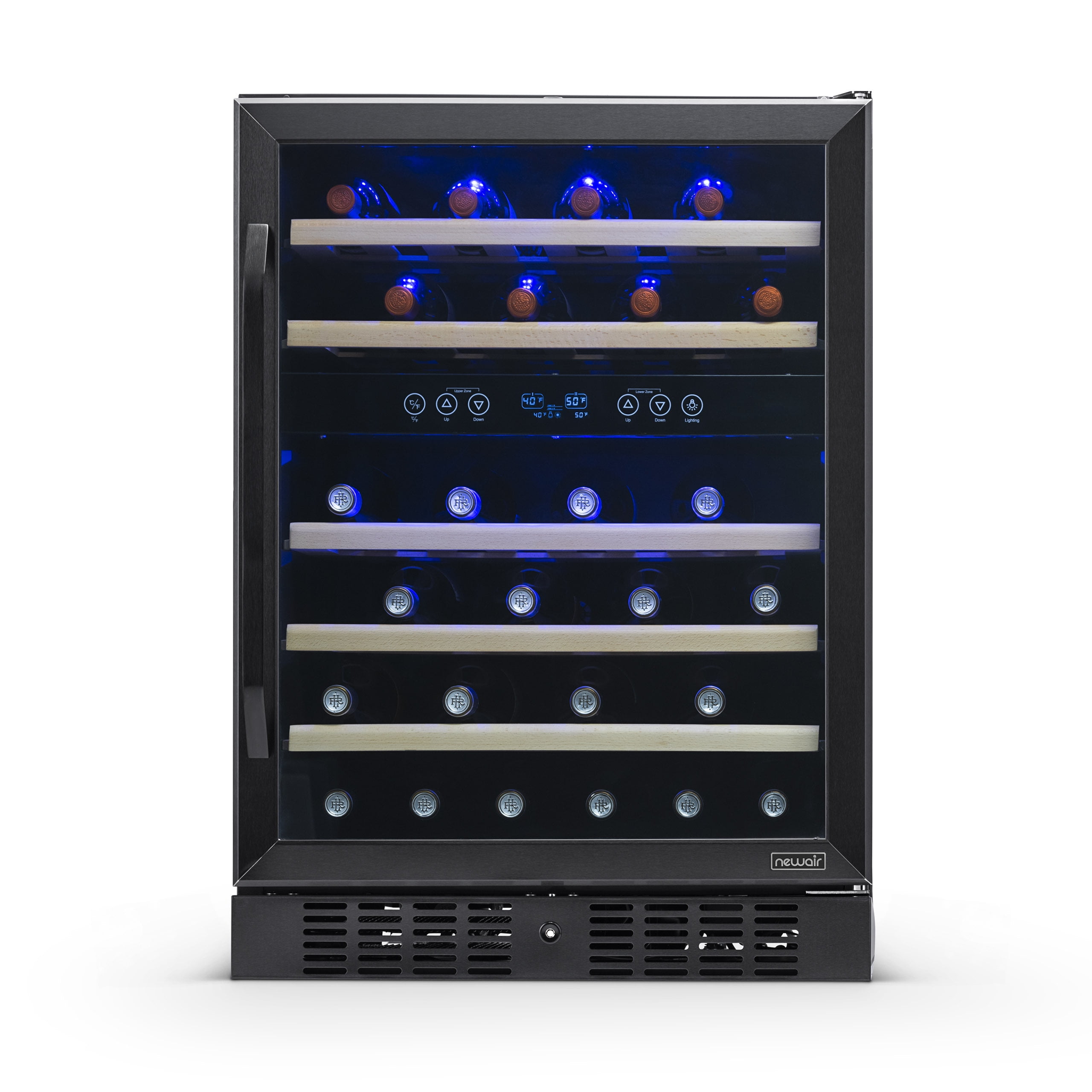 Newair 24-inch 46 Bottle Wine Cooler Refrigerator, Built-in Dual Zone Wine Fridge in Black Stainless Steel for Home, Office or Bar